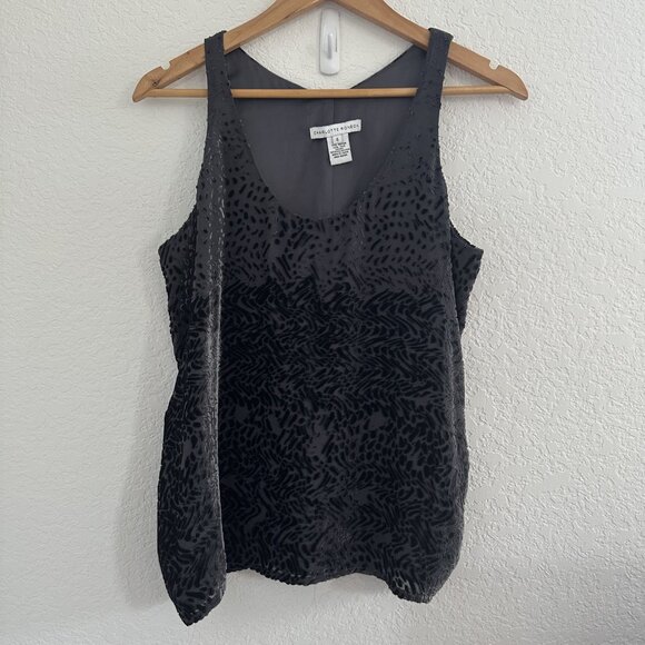Charlotte Ronson Tank Top Womens 4 Gray Velvet Burnout Silk Blend WitchyGoth 90s - Picture 1 of 10